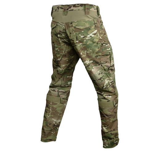 The Condor Paladin Tactical Pants in MultiCam are shown from the back, featuring reinforced knees and multiple pockets for military combat use.