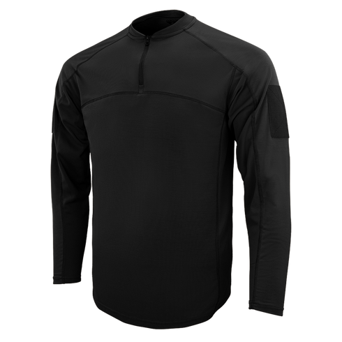 The Condor Trident Long Sleeve Battle Top features a black half-zip front, stand-up collar, and upper left sleeve patch area, shown on a plain background.