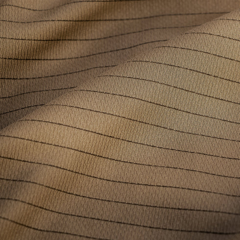 Close-up of the Condor Trident Long Sleeve Battle Top shows brown fabric with thin, evenly spaced black pinstripes running parallel across the surface.