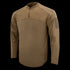 The Condor Trident Long Sleeve Battle Top features a tan color, quarter-zip collar, and Velcro patch on the upper sleeve, shown against a plain background.
