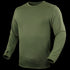 The Condor Base II Crew Pullover is an olive green, long-sleeve crewneck shirt with thumbholes—perfect for bushcraft adventures—shown on a plain background.