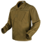 The Condor Cadet Class C Uniform Coat is a brown tactical jacket with multiple angled chest and arm pockets, velcro patches, and long sleeves—ideal for military or law enforcement—displayed on a plain background.