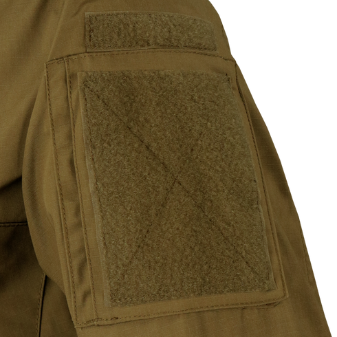 Close-up of the Condor Cadet Class C Uniform Coat sleeve, featuring a large rectangular Velcro patch area and reinforced stitching, designed for professionals in military or law enforcement roles.