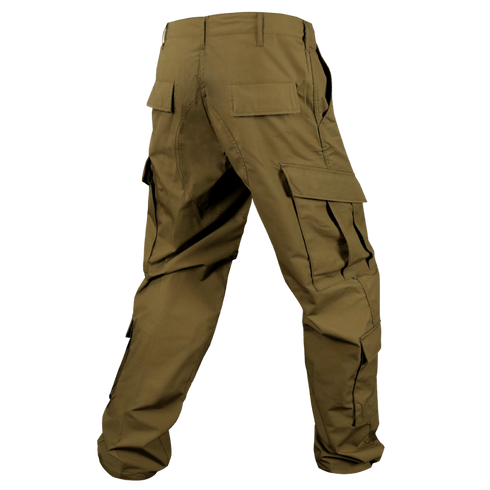 The Condor Cadet Class C Uniform Pants are shown from the back, featuring multiple flap pockets and a relaxed fit—ideal for military use or a day at the shooting range.