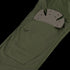 Close-up of a green fabric pocket on Condor Odyssey Pants Gen III with a partially inserted removable black foam knee pad, designed for Military and First Responder use.