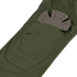 Close-up of a green fabric pocket on Condor Odyssey Pants Gen III with a partially inserted removable black foam knee pad, designed for Military and First Responder use.