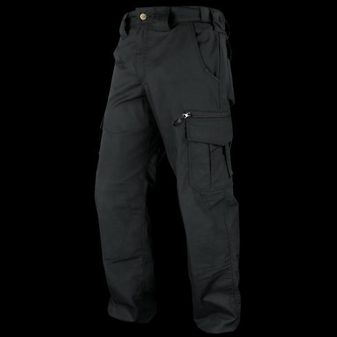 Condor Mens Protector EMS Pants in black, featuring multiple pockets including side and zippered styles, shown against a white background.