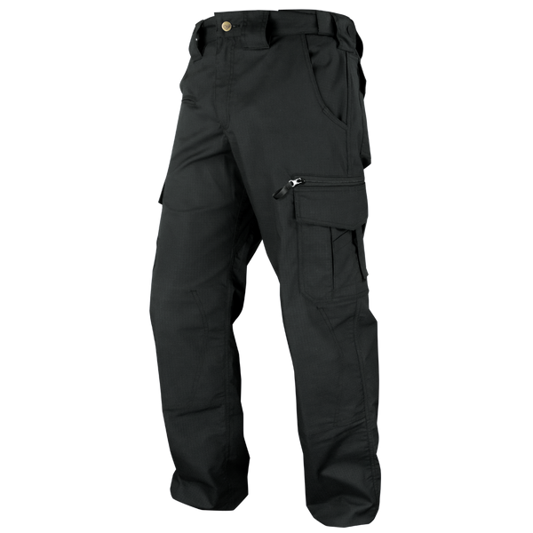 Condor Mens Protector EMS Pants in black, featuring multiple pockets including side and zippered styles, shown against a white background.