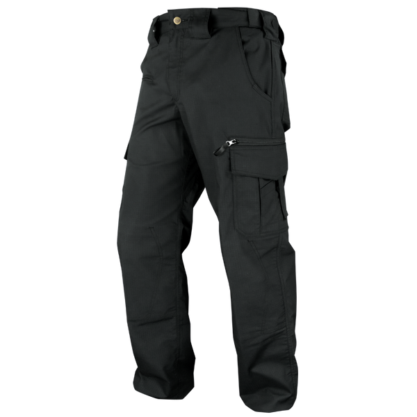 Condor Mens Protector EMS Pants in black, featuring multiple pockets including side and zippered styles, shown against a white background.