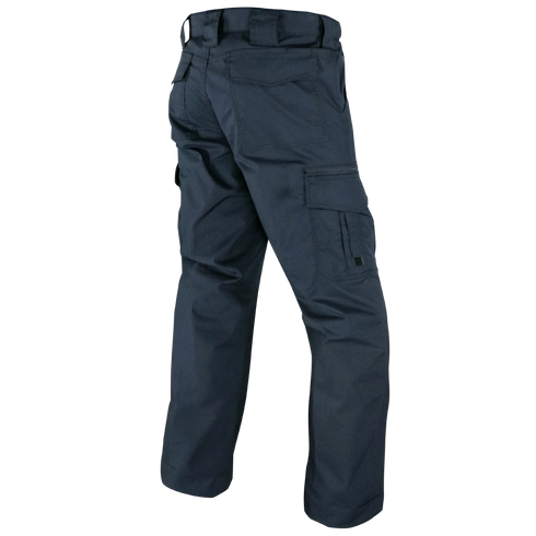 Back view of Condor Mens Protector EMS Pants in dark blue, featuring multiple pockets, displayed on a white background.