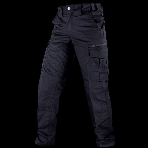Condor Womens Protector EMS Pants—black, with multiple pockets, zipper fly, and button closure. Built for versatility and durability; ideal for military professionals or first responders. Shown on a white background.