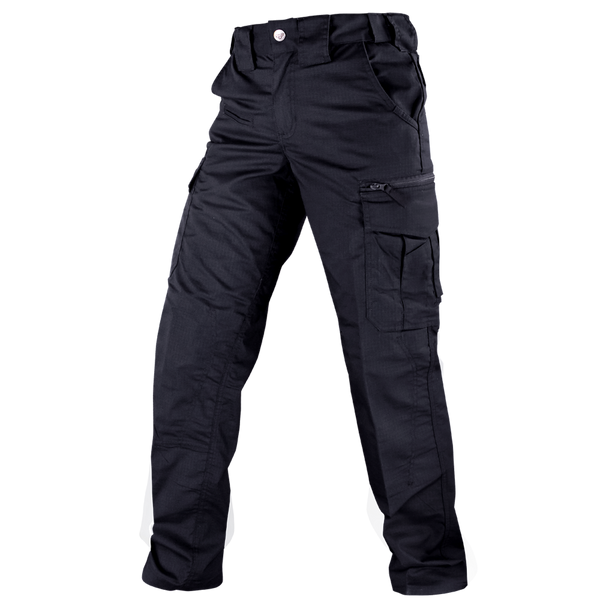 Condor Womens Protector EMS Pants—black, with multiple pockets, zipper fly, and button closure. Built for versatility and durability; ideal for military professionals or first responders. Shown on a white background.