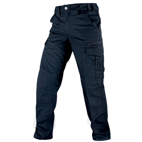 The Condor Womens Protector EMS Pants are black tactical cargo pants with multiple pockets, including a large right-leg side pocket, shown against a white background.
