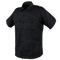 The Condor Mens Class B Uniform Shirt | SALE is a black, short-sleeved tactical button-up with two chest pockets and shoulder epaulets.