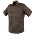 The Condor Mens Class B Uniform Shirt, on sale, is a short-sleeve brown button-up with two chest pockets and shoulder epaulets, inspired by classic military style and displayed on a plain background.