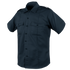 The Condor Mens Class B Uniform Shirt | SALE features short sleeves, dark navy color, dual chest pockets, tactical shoulder epaulets, and a pointed collar—perfect for military or law enforcement professionals.