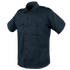 The Condor Mens Class B Uniform Shirt | SALE features short sleeves, dark navy color, dual chest pockets, tactical shoulder epaulets, and a pointed collar—perfect for military or law enforcement professionals.