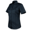 The Condor Womens Class B Uniform Shirt | SALE is a short-sleeve dark navy button-up with two chest pockets and shoulder epaulets, featuring classic military style, shown on a white background.