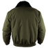 Back view of the Condor Guardian Duty Jacket in olive green, featuring an insulated design with a black collar and elastic waistband, displayed on a plain white background.