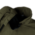 Close-up of the Condor Guardian Duty Jacket in olive green, featuring a high collar, black lining, and a visible button and inner label.