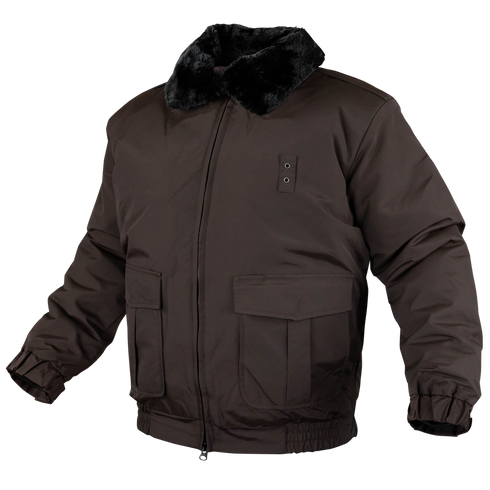 The Condor Guardian Duty Jacket | SALE features a black fur collar, two large flap pockets, front zipper, and elastic cuffs and waistband—perfect for military or first responders needing reliable warmth in cold weather.