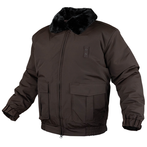 The Condor Guardian Duty Jacket | SALE features a black fur collar, two large flap pockets, front zipper, and elastic cuffs and waistband—perfect for military or first responders needing reliable warmth in cold weather.