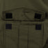 Close-up of an olive green pocket on the Condor Guardian Duty Jacket | SALE, featuring a flap secured by two black hook-and-loop fasteners, commonly used in military or law enforcement gear.
