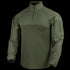 The Condor Long Sleeve Combat Shirt Gen II features an olive green color, quarter-zip collar, and reinforced shoulders and arms, designed for military or law enforcement use. Shown on a plain background.