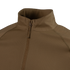 Close-up of the Condor Long Sleeve Combat Shirt Gen II, featuring a brown color, quarter-zip front, standing collar, and textured fabric.