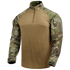 The Condor Long Sleeve Combat Shirt Gen II in MultiCam features a tan torso, camouflage sleeves, quarter-zip collar, and Velcro patch areas on the upper arms for a military-inspired style.