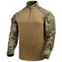 The Condor Long Sleeve Combat Shirt Gen II in MultiCam features a tan torso, camouflage sleeves, quarter-zip collar, and Velcro patch areas on the upper arms for a military-inspired style.