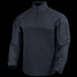 The Condor Long Sleeve Combat Shirt Gen II is a dark navy tactical shirt with a quarter-zip front, high collar, reinforced sleeves, and Velcro upper-arm patches—ideal for first responders or military professionals.