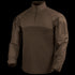 The Condor Long Sleeve Combat Shirt Gen II features a brown design with a quarter-zip front, shoulder pockets, and adjustable cuffs, shown on a plain white background.