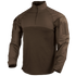 The Condor Long Sleeve Combat Shirt Gen II features a brown design with a quarter-zip front, shoulder pockets, and adjustable cuffs, shown on a plain white background.