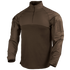 The Condor Long Sleeve Combat Shirt Gen II features a brown design with a quarter-zip front, shoulder pockets, and adjustable cuffs, shown on a plain white background.
