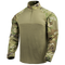 The Condor Long Sleeve Combat Shirt Gen II - Scorpion OCP features camouflage sleeves, an olive torso, a half-zip front, stand collar, and Velcro left arm patch—ideal for military or first responder use.