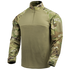 The Condor Long Sleeve Combat Shirt Gen II - Scorpion OCP features camouflage sleeves, an olive torso, a half-zip front, stand collar, and Velcro left arm patch—ideal for military or first responder use.