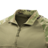 Close-up of the Condor Long Sleeve Combat Shirt Gen II - Scorpion OCP, featuring a military-style design for first responders with a camouflage collar and shoulders, and a front quarter-zip closure.