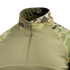 Close-up of the Condor Long Sleeve Combat Shirt Gen II - Scorpion OCP, featuring Scorpion OCP camo on shoulders and collar, olive green body, and a front half-zip closure—favored by military and law enforcement.
