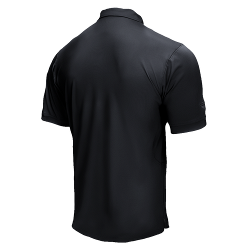 Back view of the Condor Short Sleeve Dri-Flex Tactical Polo in black, featuring a collar, shown on a white background.