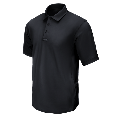 The Condor Short Sleeve Dri-Flex Tactical Polo in black features a collar and three buttons, shown on a plain white background.