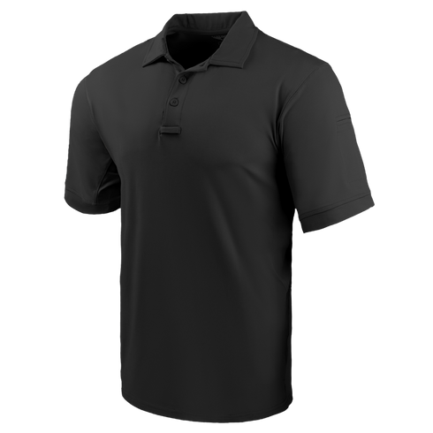 The Condor Short Sleeve Dri-Flex Tactical Polo in black features a collar and three buttons, shown on a plain white background.
