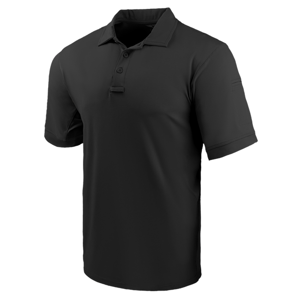 The Condor Short Sleeve Dri-Flex Tactical Polo in black features a collar and three buttons, shown on a plain white background.