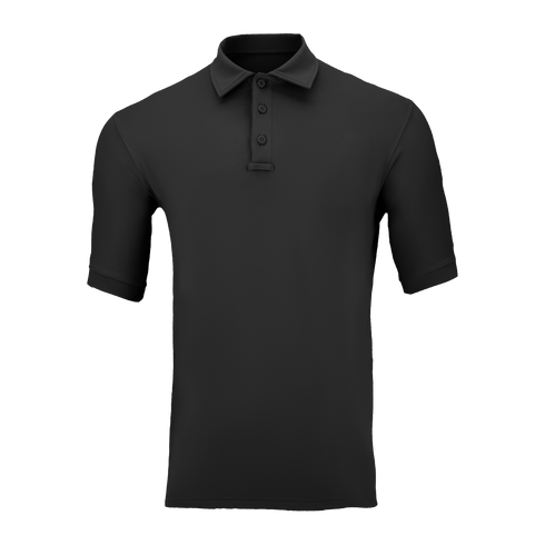 The Condor Short Sleeve Dri-Flex Tactical Polo is a black collared shirt with three buttons, shown on a white background.