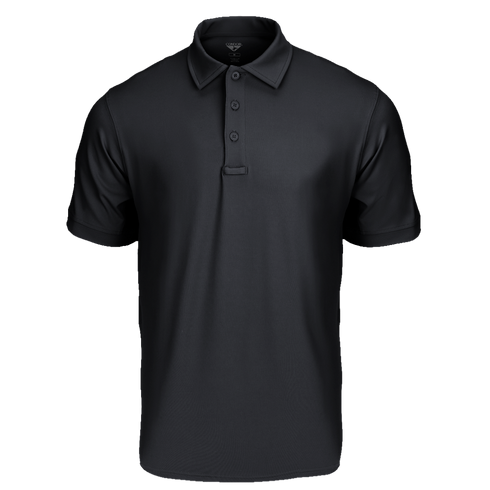 The Condor Short Sleeve Dri-Flex Tactical Polo is a black collared shirt with three buttons, shown on a white background.