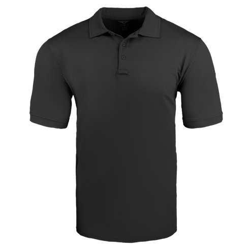 The Condor Short Sleeve Dri-Flex Tactical Polo is a black collared shirt with three buttons, shown on a white background.