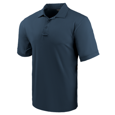 Condor Short Sleeve Dri-Flex Tactical Polo in navy blue features a collar and three-button placket, shown on a plain white background.