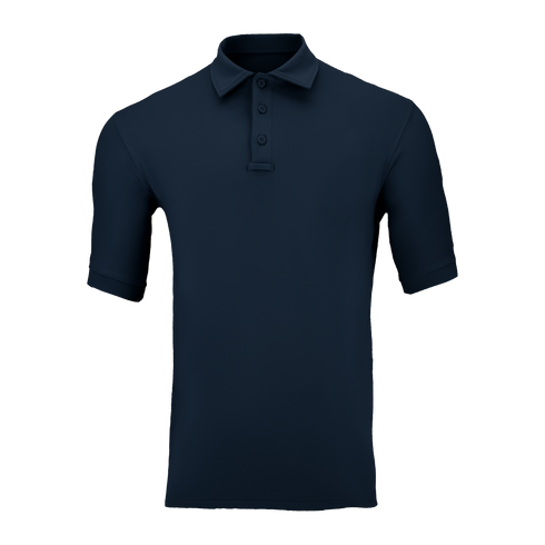 The Condor Short Sleeve Dri-Flex Tactical Polo in navy blue features a collar and three buttons, shown on a white background.