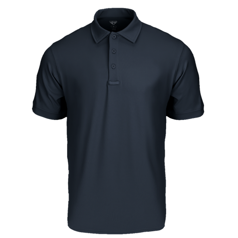 The Condor Short Sleeve Dri-Flex Tactical Polo in navy blue features a collar and three buttons, shown on a white background.