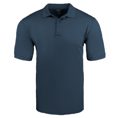 The Condor Short Sleeve Dri-Flex Tactical Polo in navy blue features a collar and three buttons, shown on a white background.